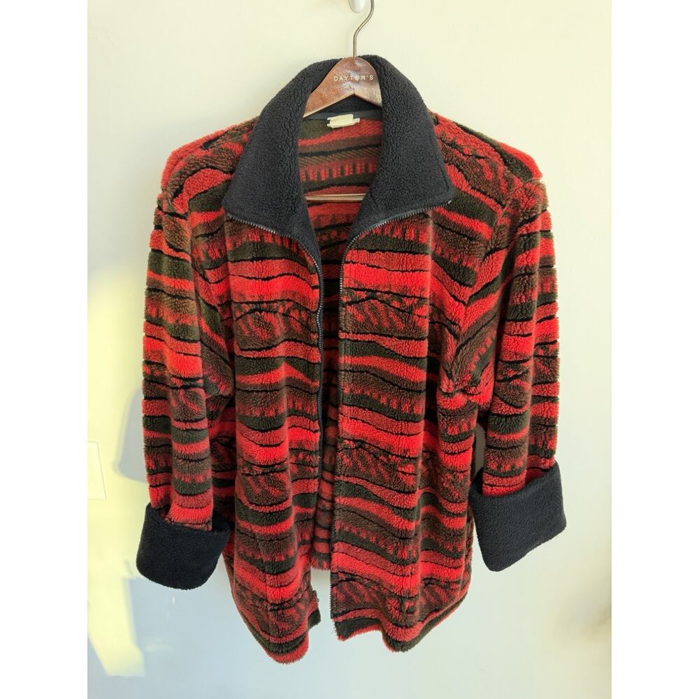 Duffel Outdoor 90s Y2k Men’s Fuzzy Abstract Red Black Jacket Size Large Vintage